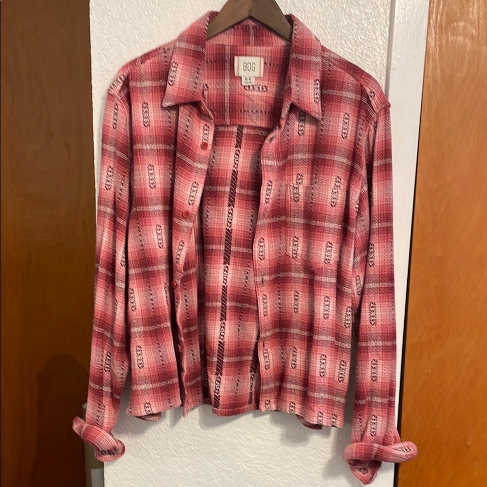 Urban Outfitters BDG Cropped Red Plaid Button-Up Shirt